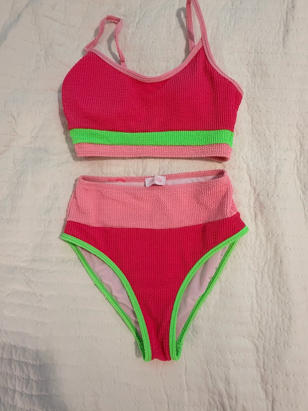 Pink Lily Hot Pink, Light Pink & Neon Green Colorblock Two-Piece Bikini